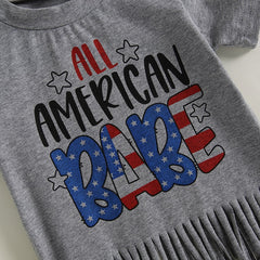 Independence Day Baby Girls Summer Tassel Hem T-Shirts Star Stripe Print Shorts Headband 3Pcs Sets