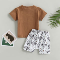 Boys Summer Fashion Cattle Letter Print Short Sleeve T-shirts +Shorts