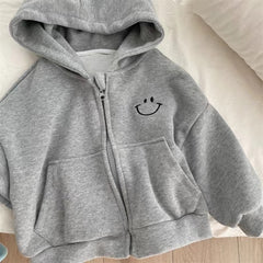 Girls Smile Characters Embroidery Cute Zipper Fashion Hoodies Sports Jacket