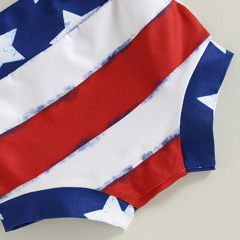 Independence Day Baby Girls Summer Tassel Hem T-Shirts Star Stripe Print Shorts Headband 3Pcs Sets