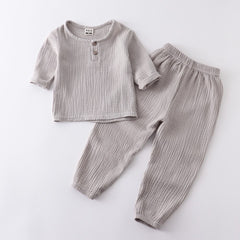 Childrens Muslin 2Pcs Suits Baby Boys Cotton Linen Breathable solid T-shirt+shorts