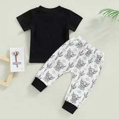 2023 Kids/ Toddler Boys B&W Cattle Print  T-shirts+Drawstring Long Pants set