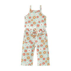 NEW Girls Floral Print Ribbed Summer Sets Tank Tops+Elastic Waist Pants