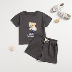 Kids Boys Cartoon Bear Printed T-shirt and Shorts Set  Boys Tracksuits  Outfits