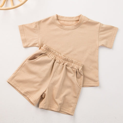 Cozy Kids Matching Everyday Neutrals 2pc Set For Boy/ Girls T-Shirt Shorts