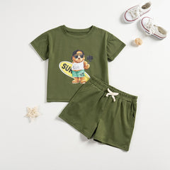 Kids Boys Cartoon Bear Printed T-shirt and Shorts Set  Boys Tracksuits  Outfits