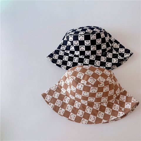 Summer Outdoor Shading Checkered Bucket Shading Hat for Boys/ Girls