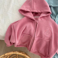 Girls Smile Characters Embroidery Cute Zipper Fashion Hoodies Sports Jacket