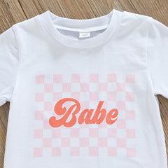 Kids Boys/ Girls Cotton Letter Print Short Sleeve T-shirts+Checkerboard Shorts 2pc Outfits