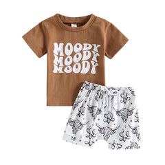 Boys Summer Fashion Cattle Letter Print Short Sleeve T-shirts +Shorts