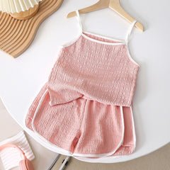 Girls Breathable Summer Ruffled. Activewear Style Shorts + Sleeveless top 2pc set