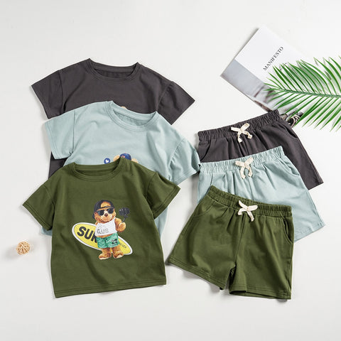 Kids Boys Cartoon Bear Printed T-shirt and Shorts Set  Boys Tracksuits  Outfits