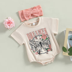 Lovely  Baby Girls  Butterfly Dreamer Romper Bodysuit + Headband