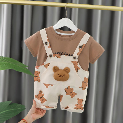 Boys And Girls Baby Bears Overalls + T-shirt Set.