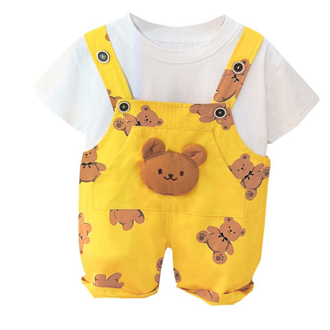 Boys And Girls Baby Bears Overalls + T-shirt Set.