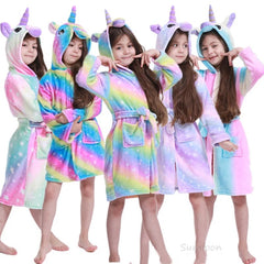 Children Bathrobe Baby Bath Robe Animal Rainbow Unicorn Hooded Bathrobes Girls Kids Sleepwear