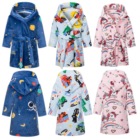 NEW Children's Hooded Flannel Bathrobe Boys/ Girls Patterns